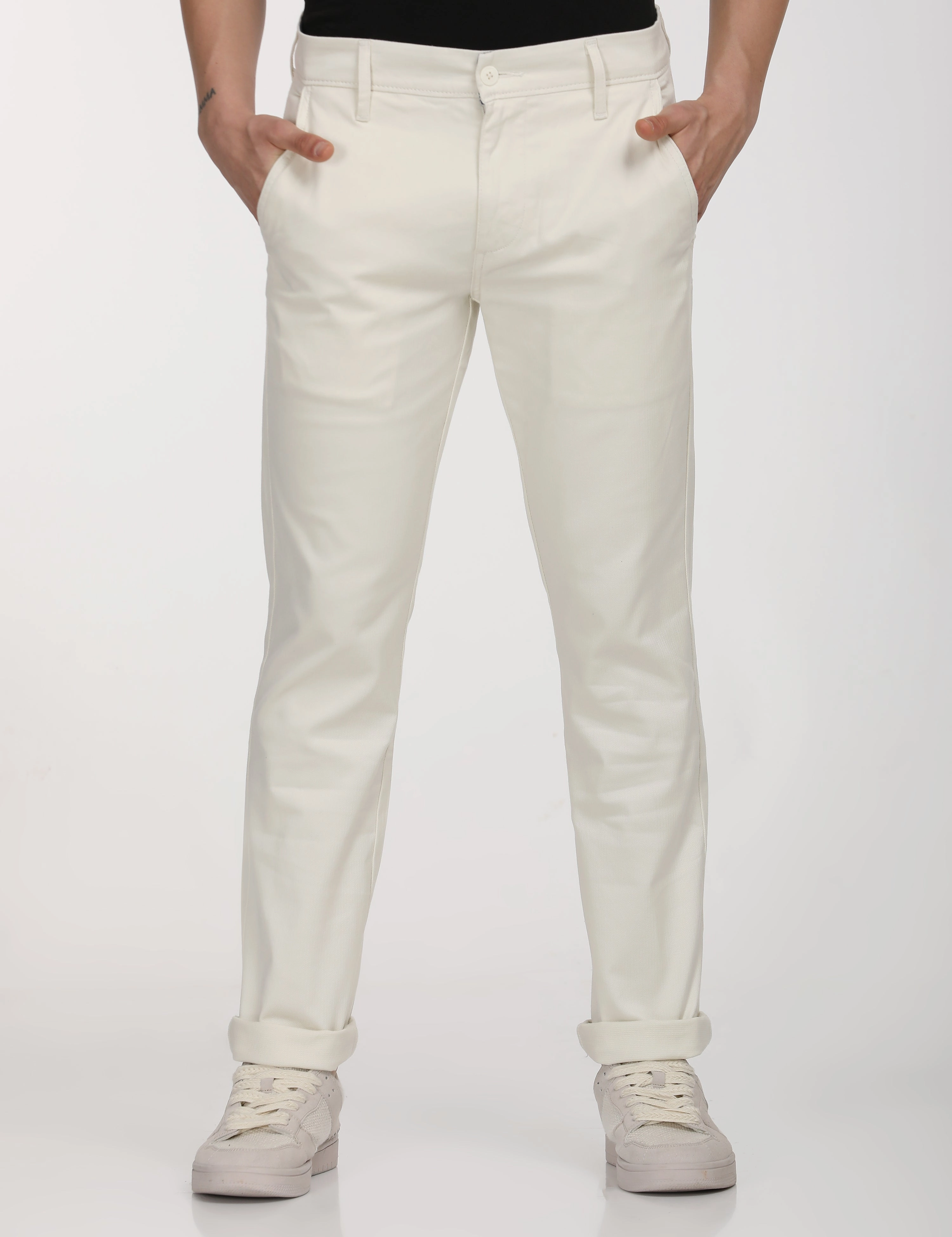 Windproof Design Men's White Slim Fit Chinos
