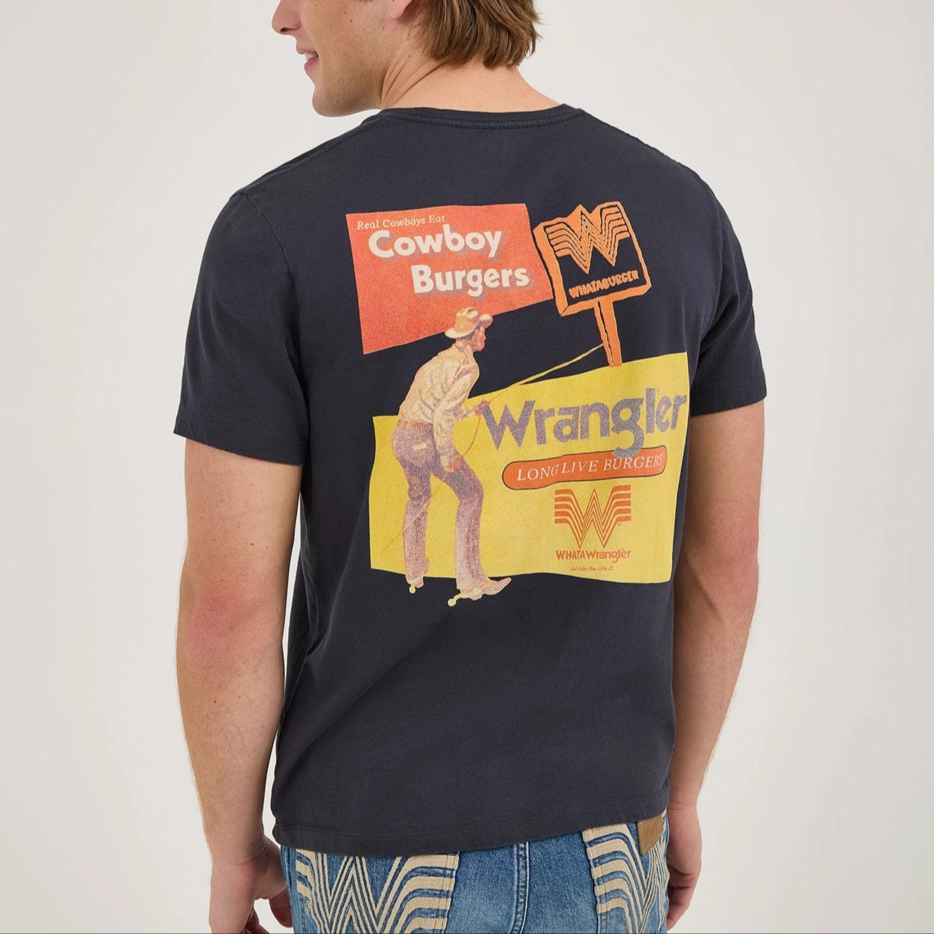 Wrangler? x Whataburger? Cowboy Burgers Black T-Shirt Quick Release Fasteners FlexibleCuff