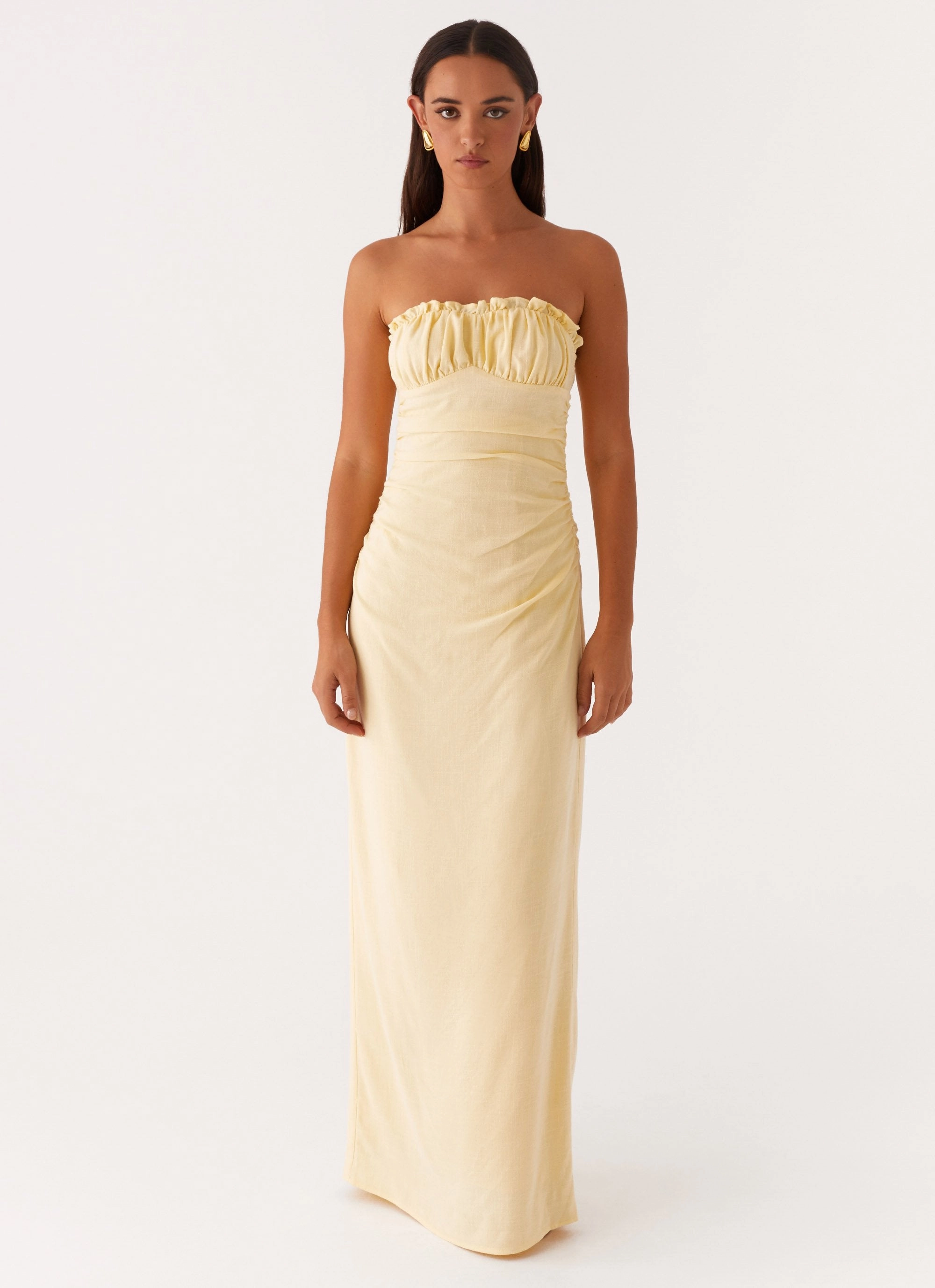 Xena Gathered Maxi Dress - Yellow Tiered Skirt