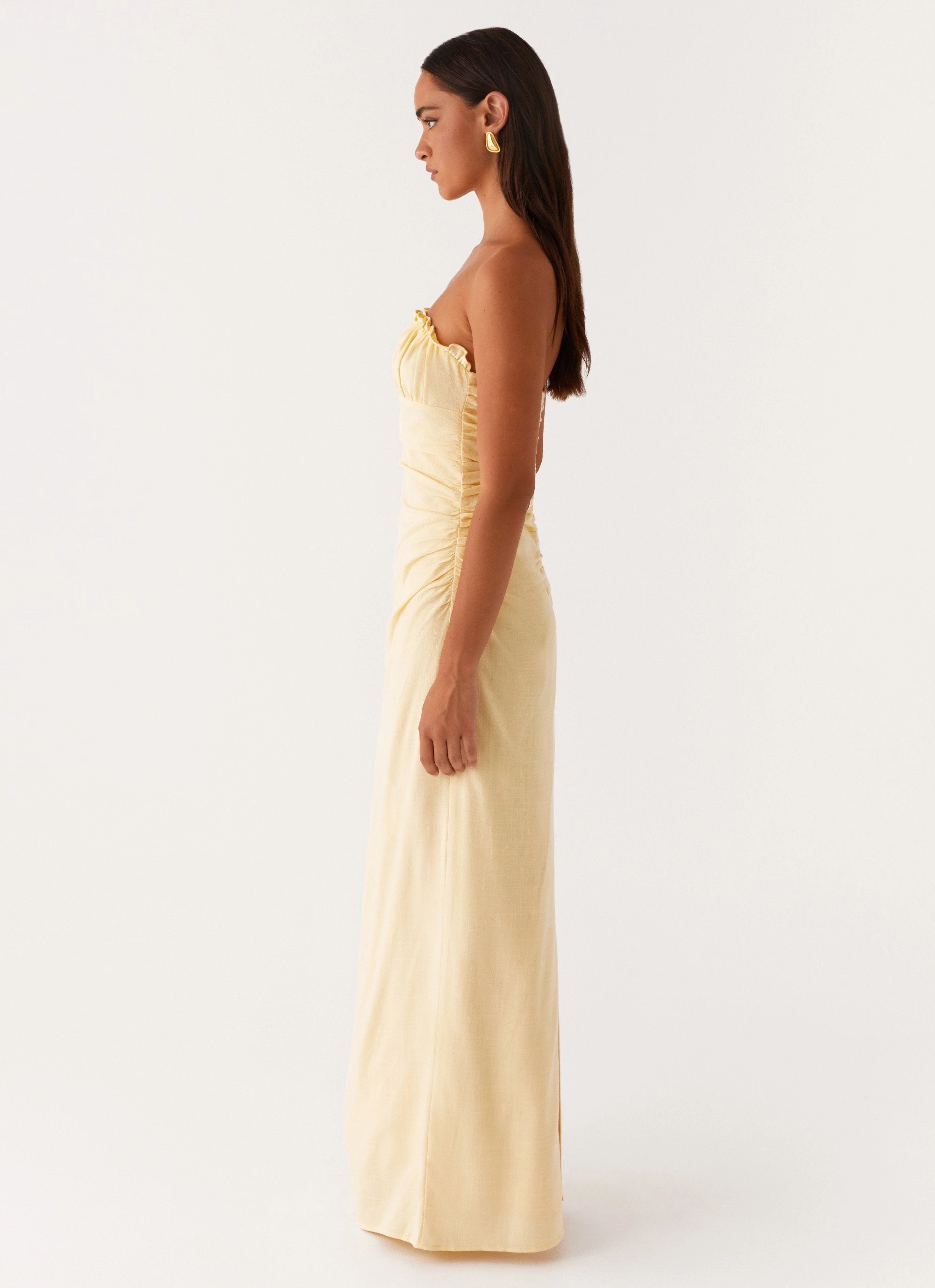 Xena Gathered Maxi Dress - Yellow Natural Silhouette Sophisticated Touch