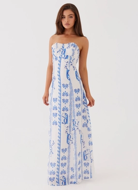 Quiet Glow Breeze Flow Tayla Linen Maxi Dress - Floral Wave