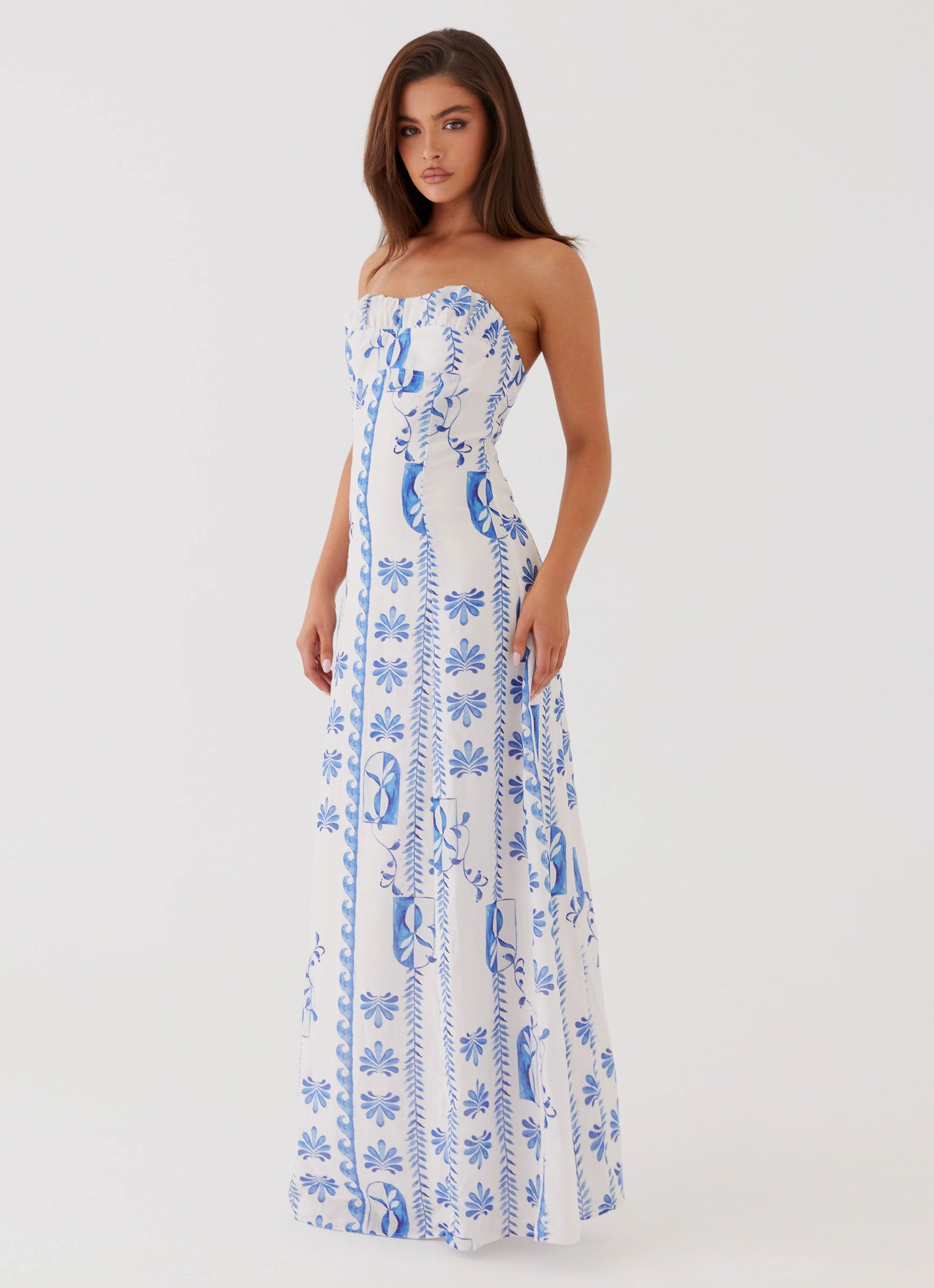 Structured-Shape Satin Soft Tayla Linen Maxi Dress - Floral Wave