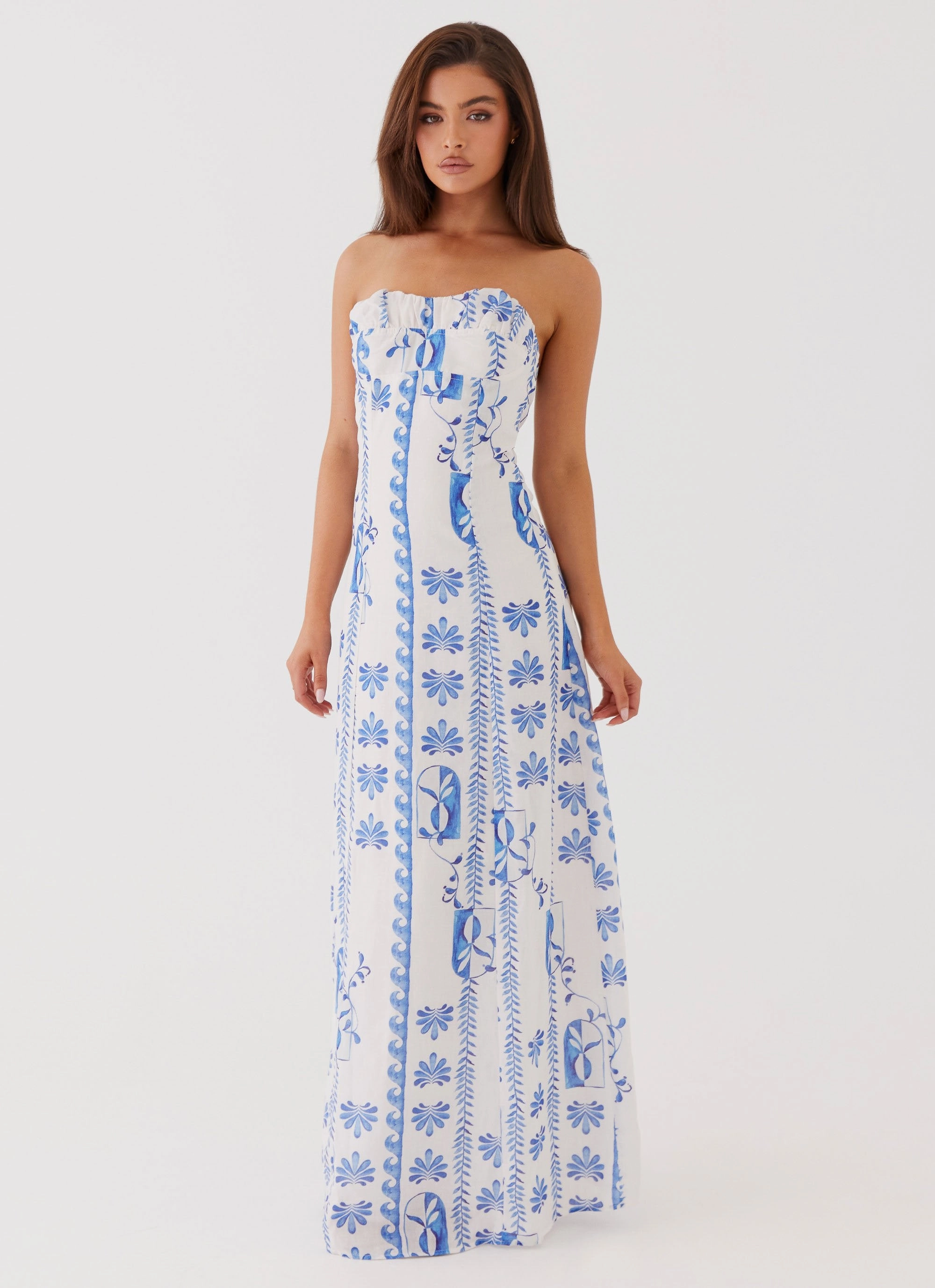 Quiet Glow Breeze Flow Tayla Linen Maxi Dress - Floral Wave