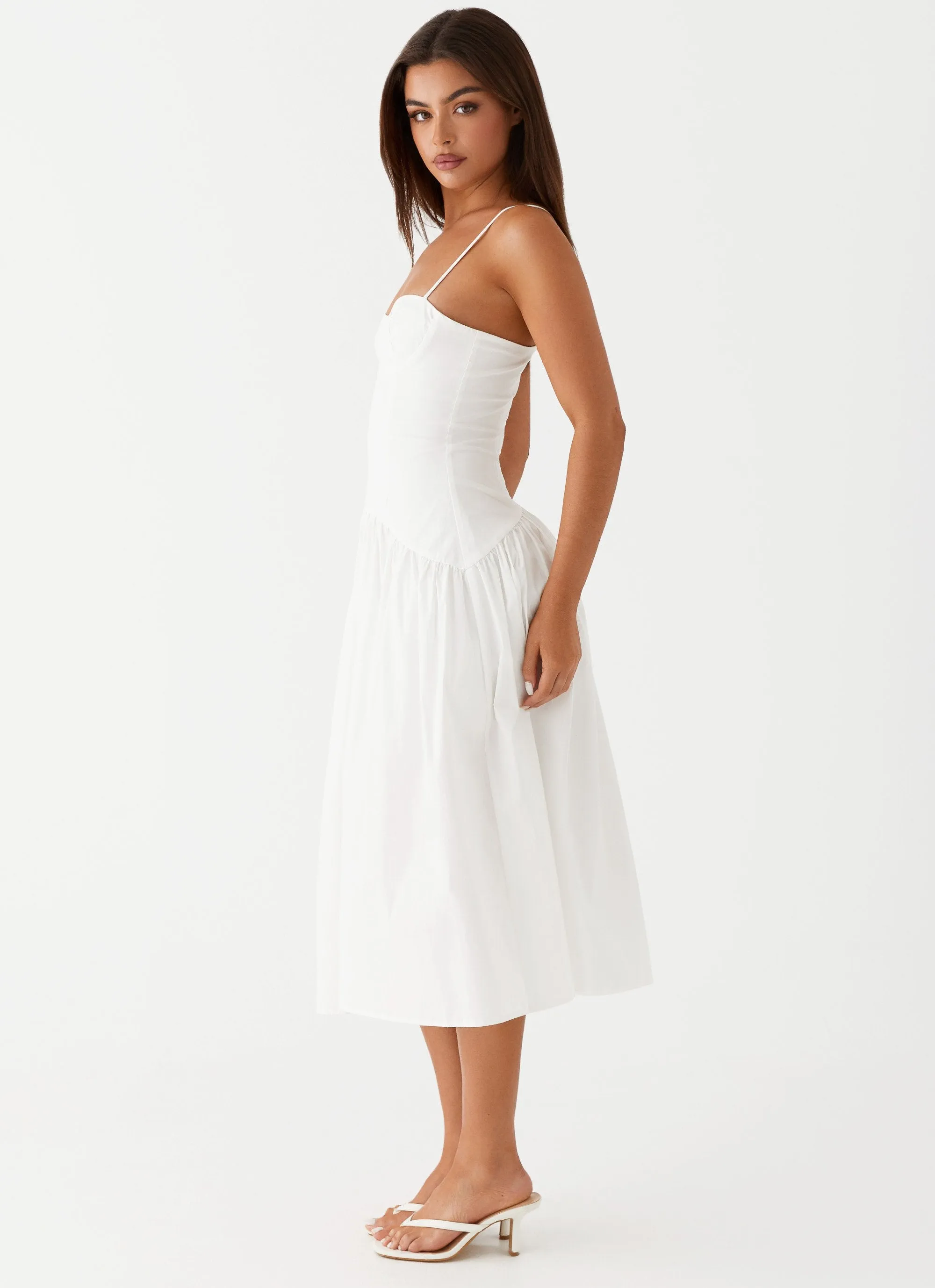 Yvette Corset Midi Dress - White Texture Style