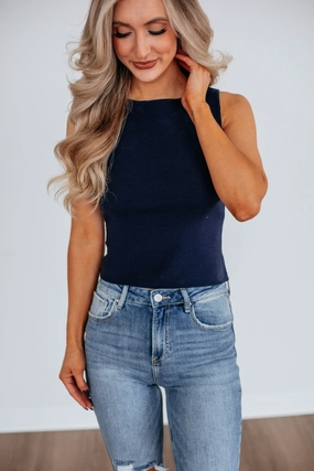 Light Stretch Fit Zari Sweater Tank - Navy