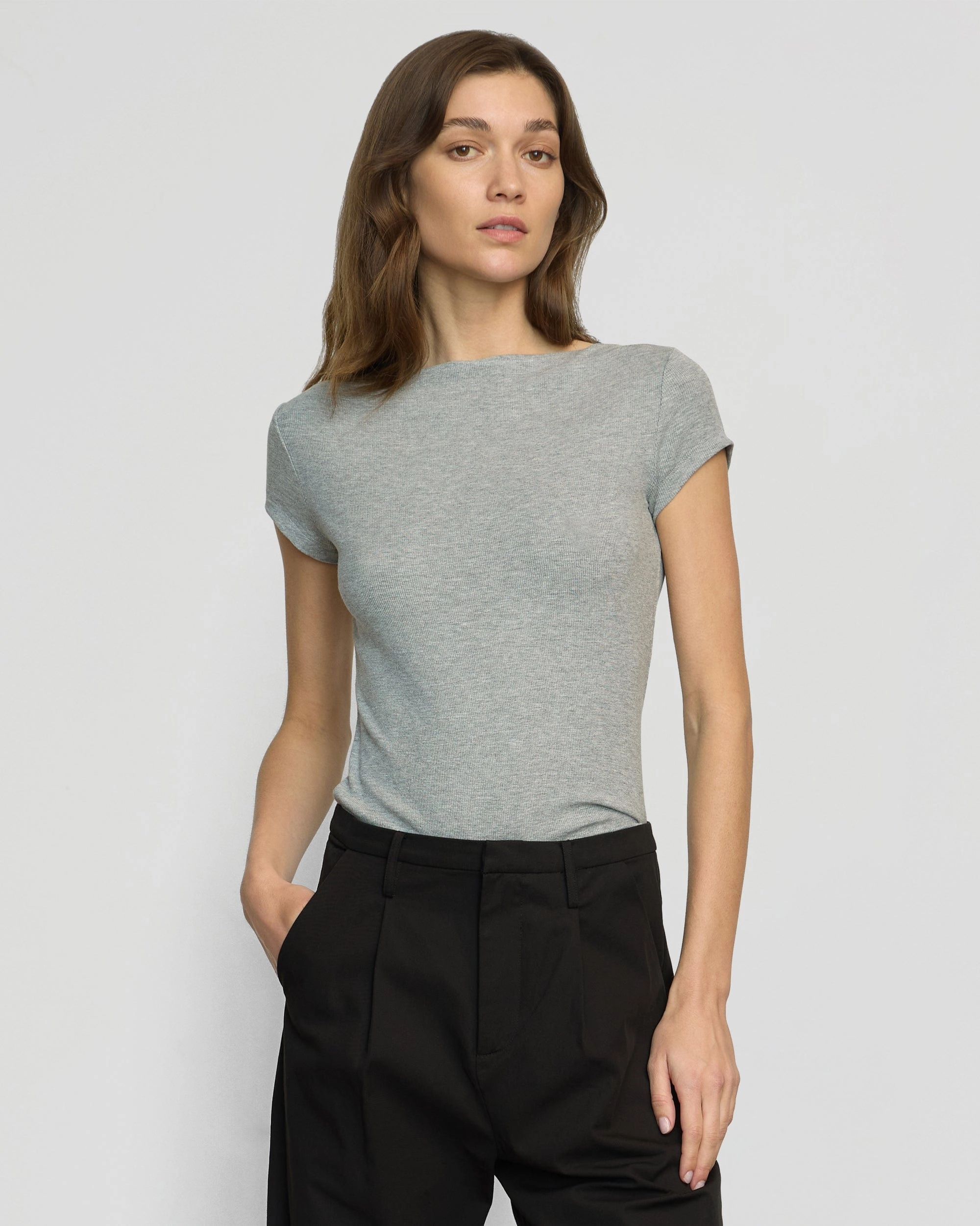 Zayna Ribbed Cap-Sleeve Tee suitable for all genders Low Impact Processing