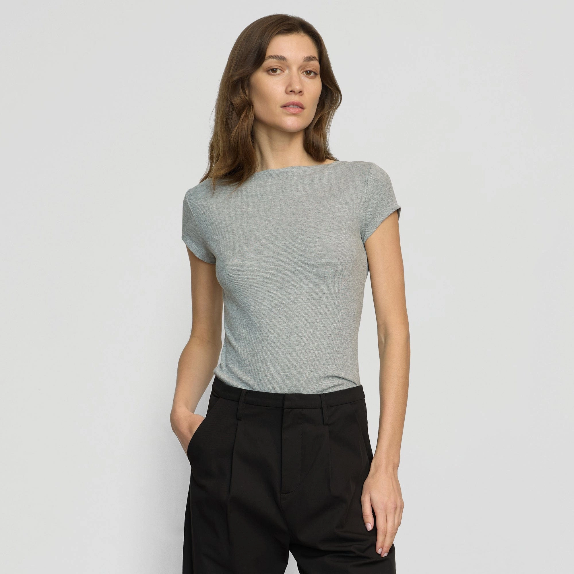 Light Outfit Zayna Ribbed Cap-Sleeve Tee