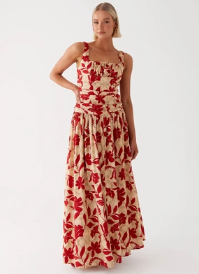 Zinna Linen Maxi Dress - Red Silky Layer Plus Fit