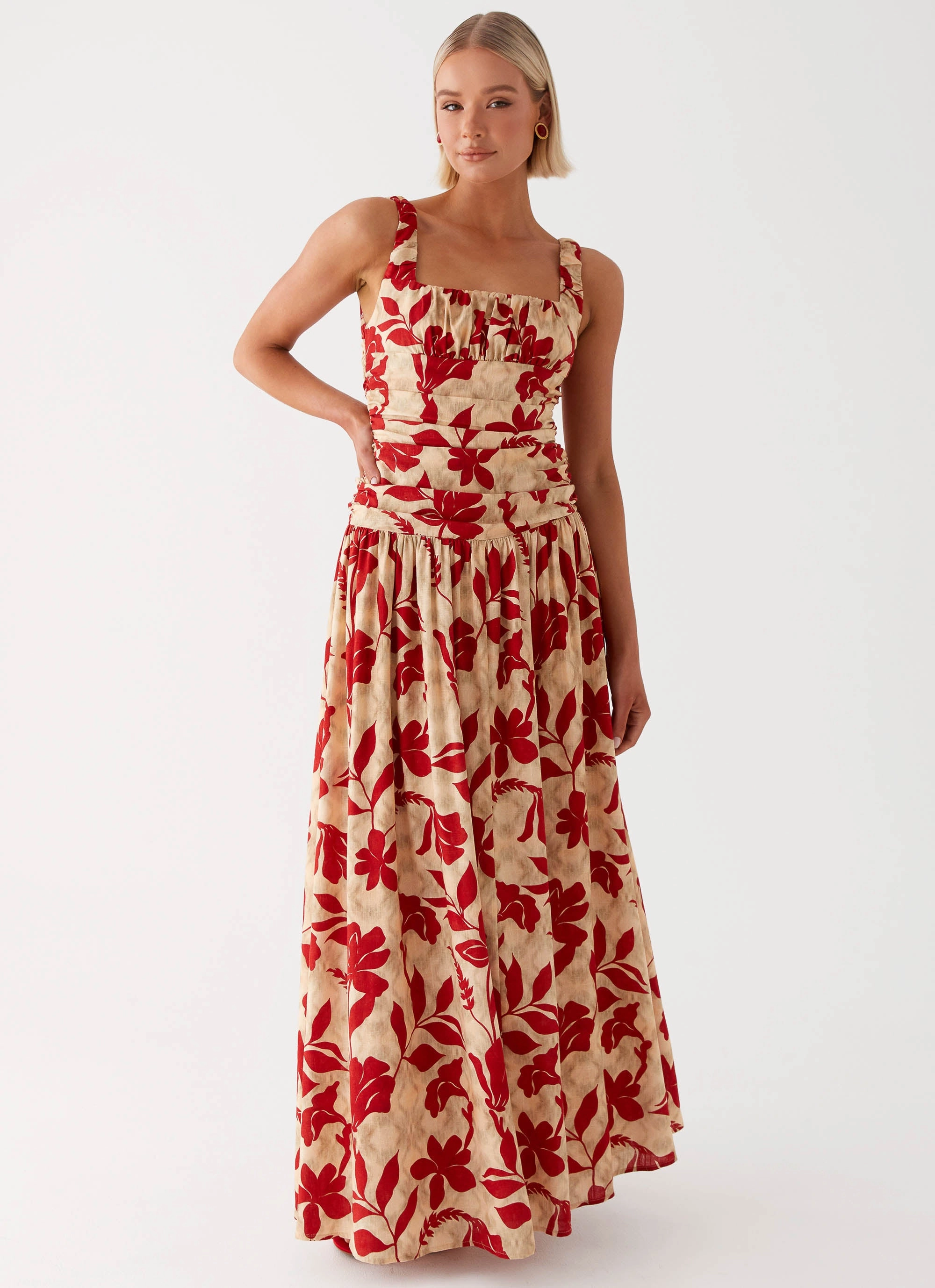 Zinna Linen Maxi Dress - Red Silky Layer Plus Fit