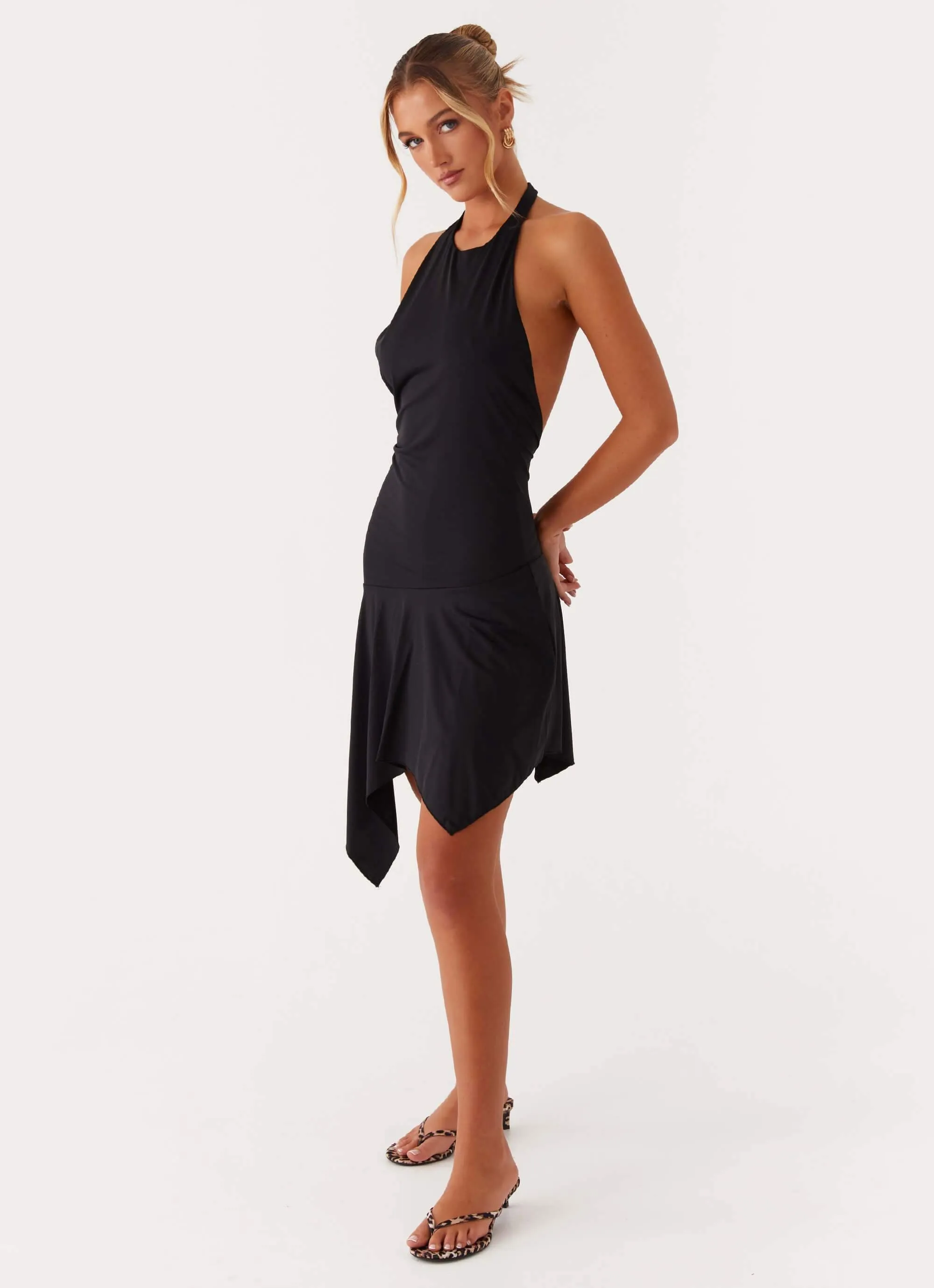 Lilyana Low Back Halter Midi Dress - Black Soft Shape