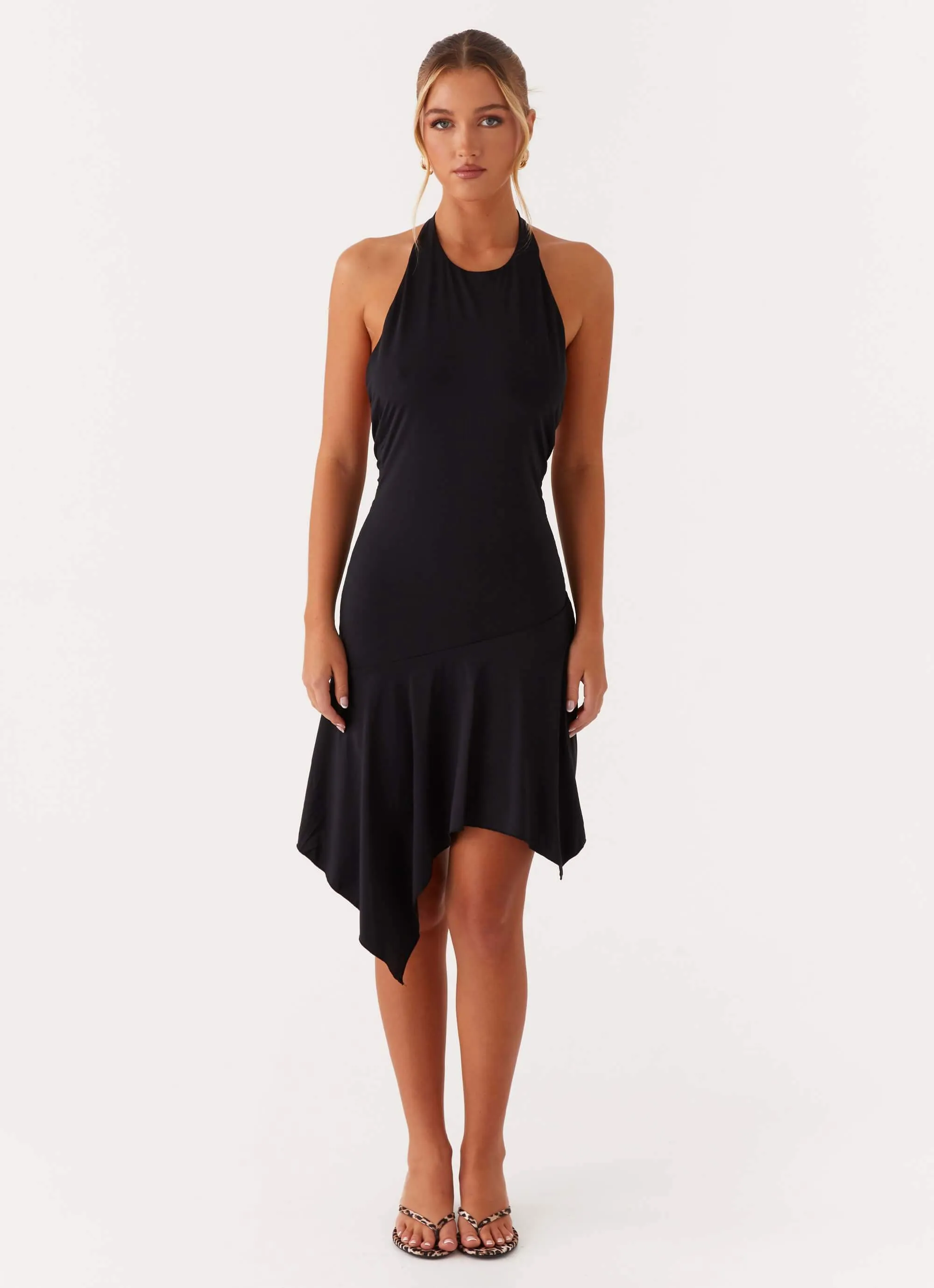 Lilyana Low Back Halter Midi Dress - Black Upgrade-Option