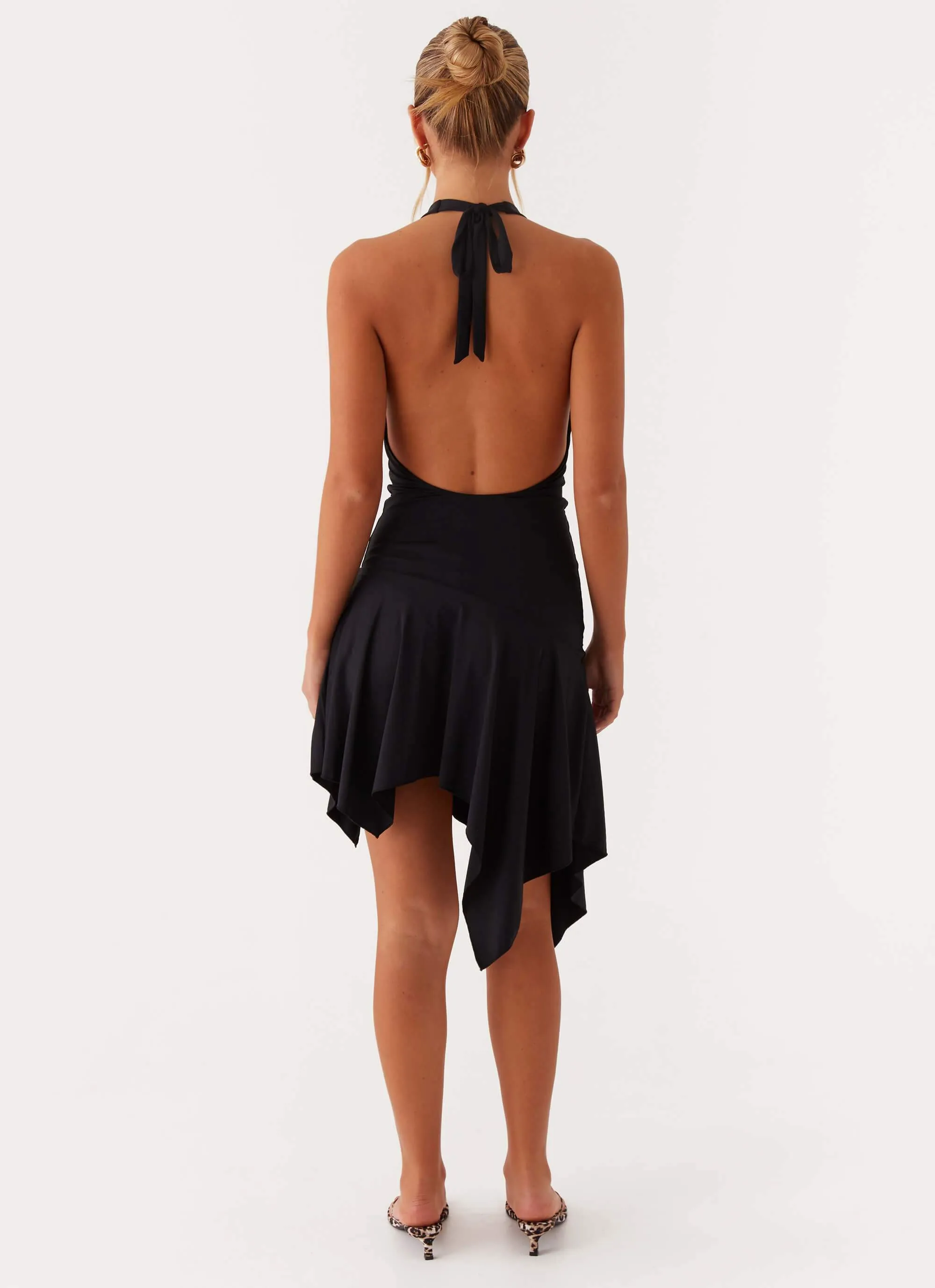 Lilyana Low Back Halter Midi Dress - Black Minimalist feel Occasion Ready